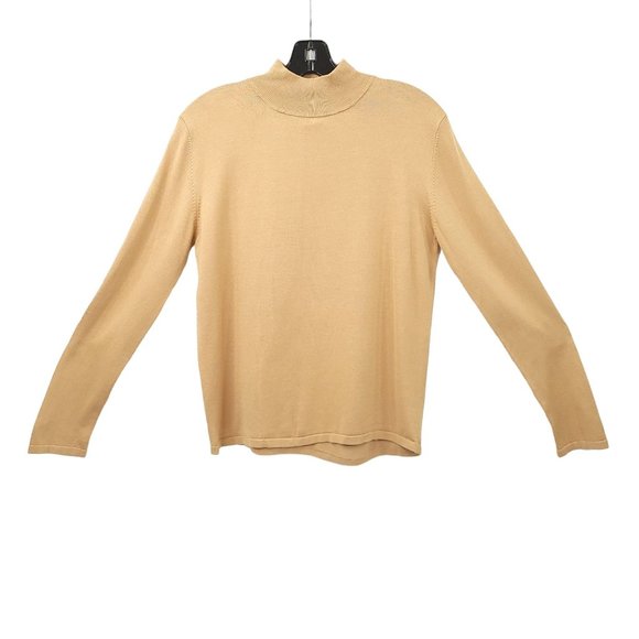 Lisa International Wool Vest Mock Neck Knit Top Set M Faux Fur Trim Brown Tan - Picture 14 of 16